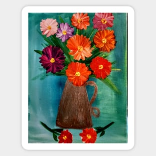 Some abstract mixed flowers in a metallic vase Sticker